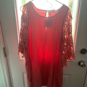 Pink dress with lace sleeves